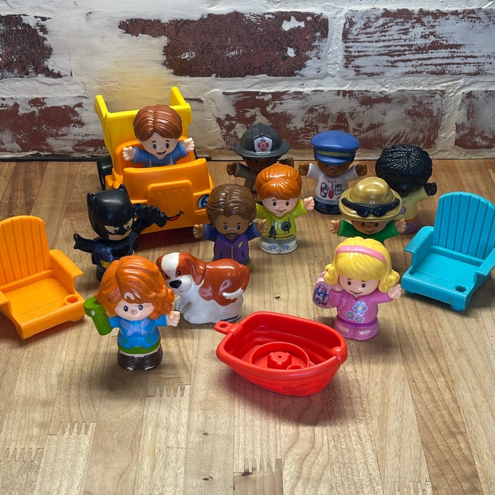 Fisher Price Little People Figure Lot Batman Firefighter Dump Truck Boat Chairs